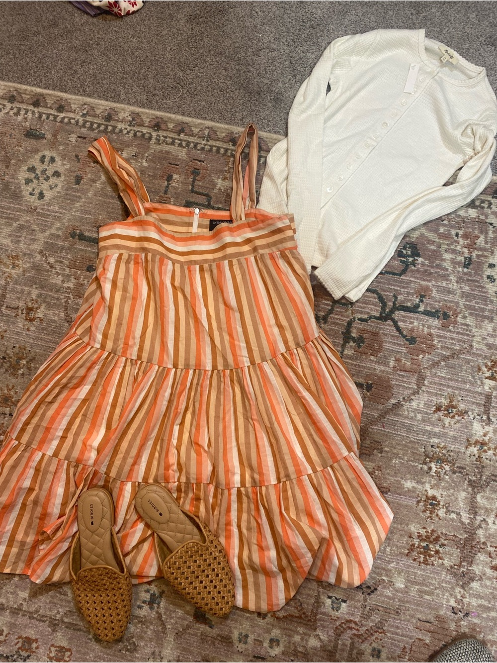 MinkPink Tiered Sundress in Orange and Cream
